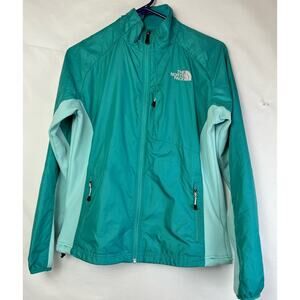 North Face Women's Size Small Aqua Long Sleeve Zip Front Windbreaker Style AGXM
